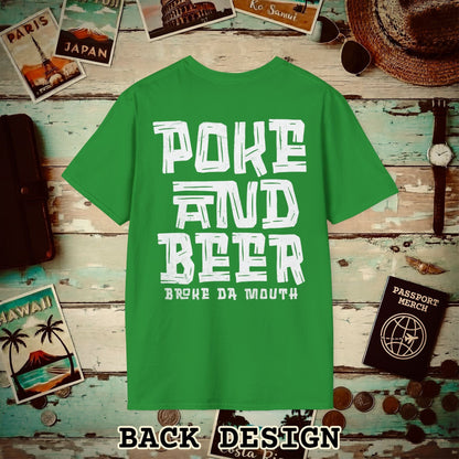 Poke and Beer, Hawaii, Back Print T-Shirt Irish Green / S