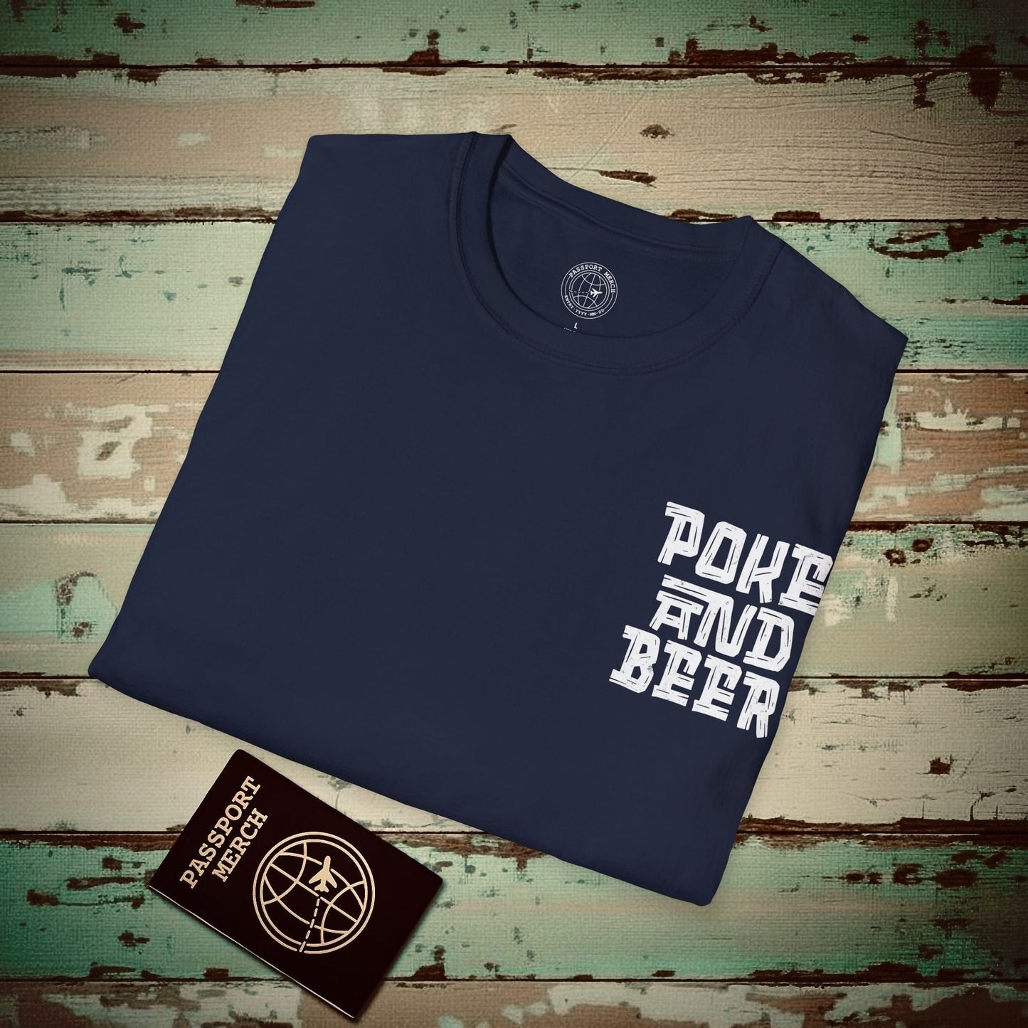 Poke and Beer, Hawaii, Back Print T-Shirt Navy / S