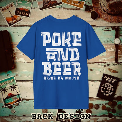 Poke and Beer, Hawaii, Back Print T-Shirt Royal / S