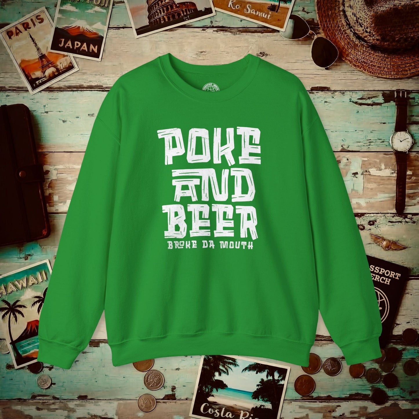 Poke and Beer, Hawaii Crewneck Irish Green / S