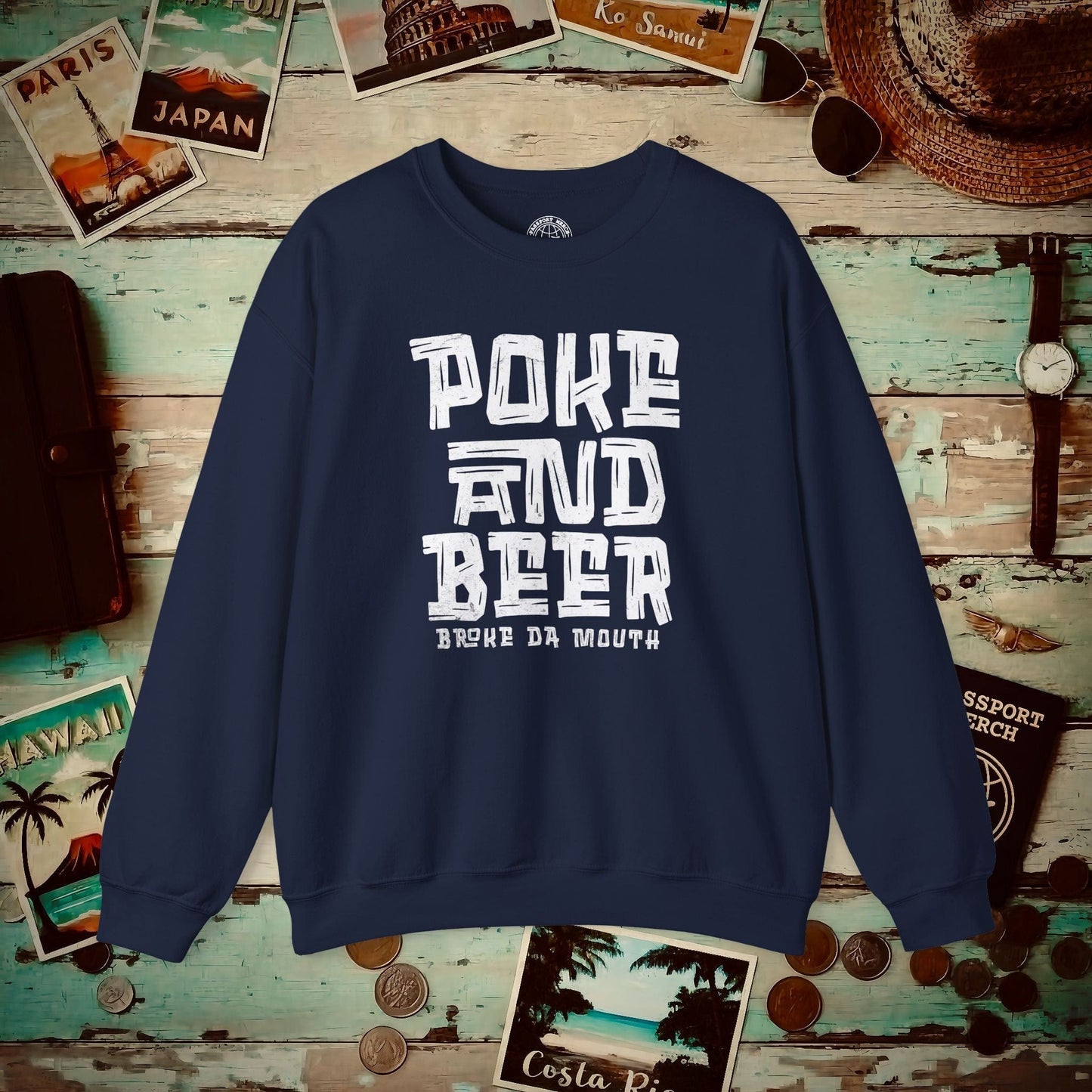 Poke and Beer, Hawaii Crewneck Navy / S