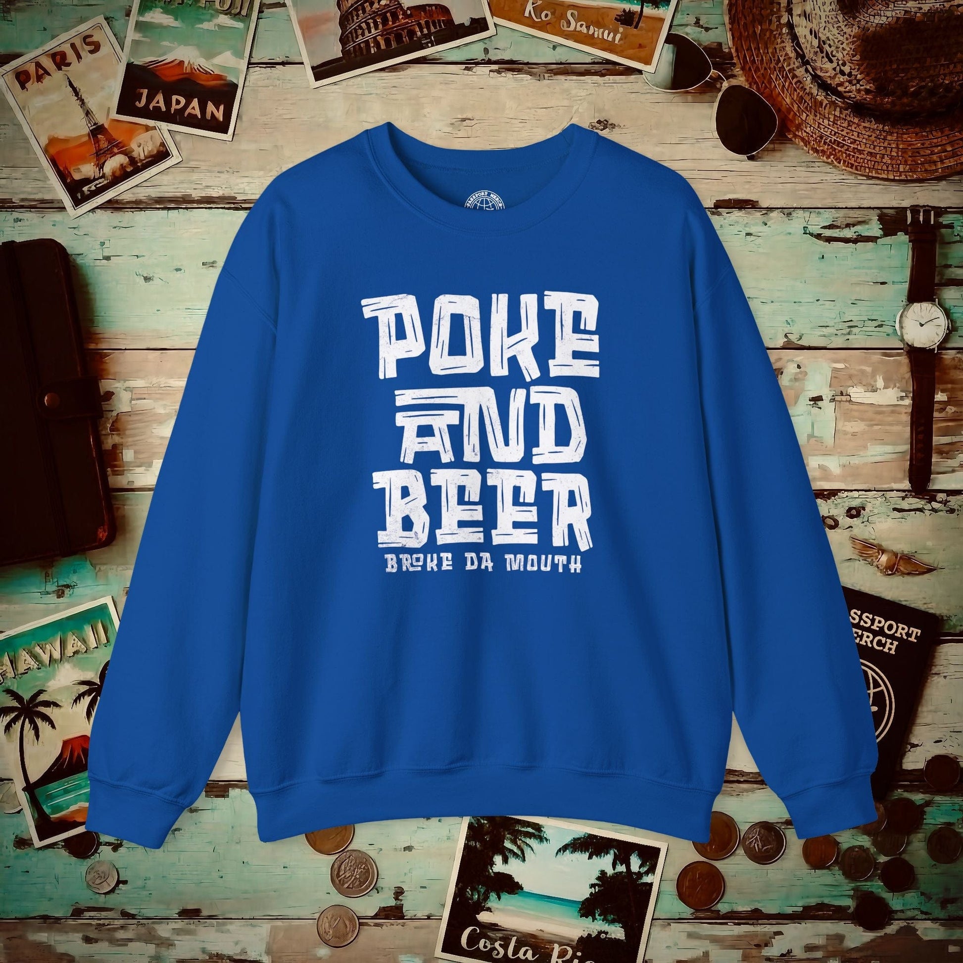 Poke and Beer, Hawaii Crewneck Royal / S