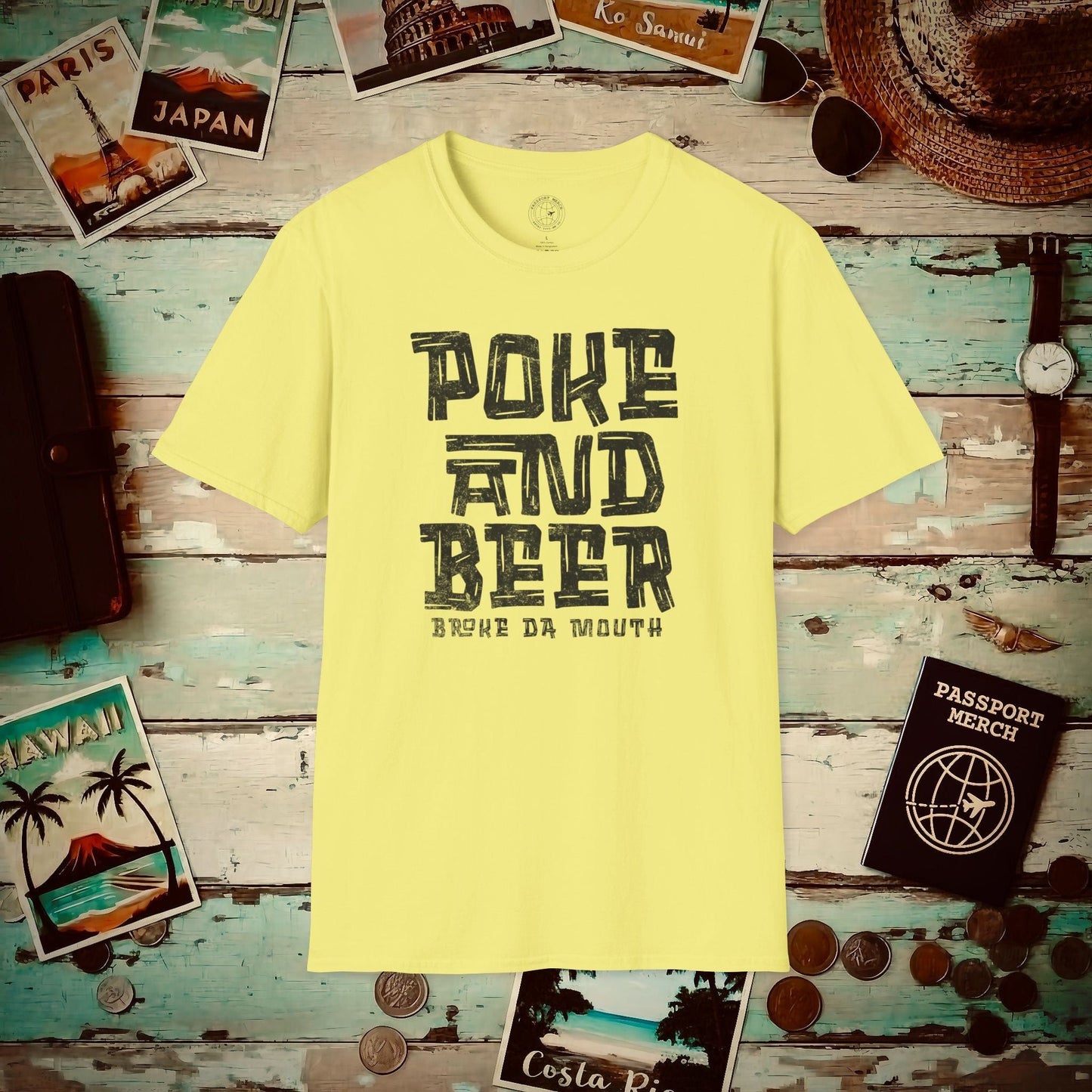 Poke and Beer, Hawaii T-Shirt Cornsilk / S