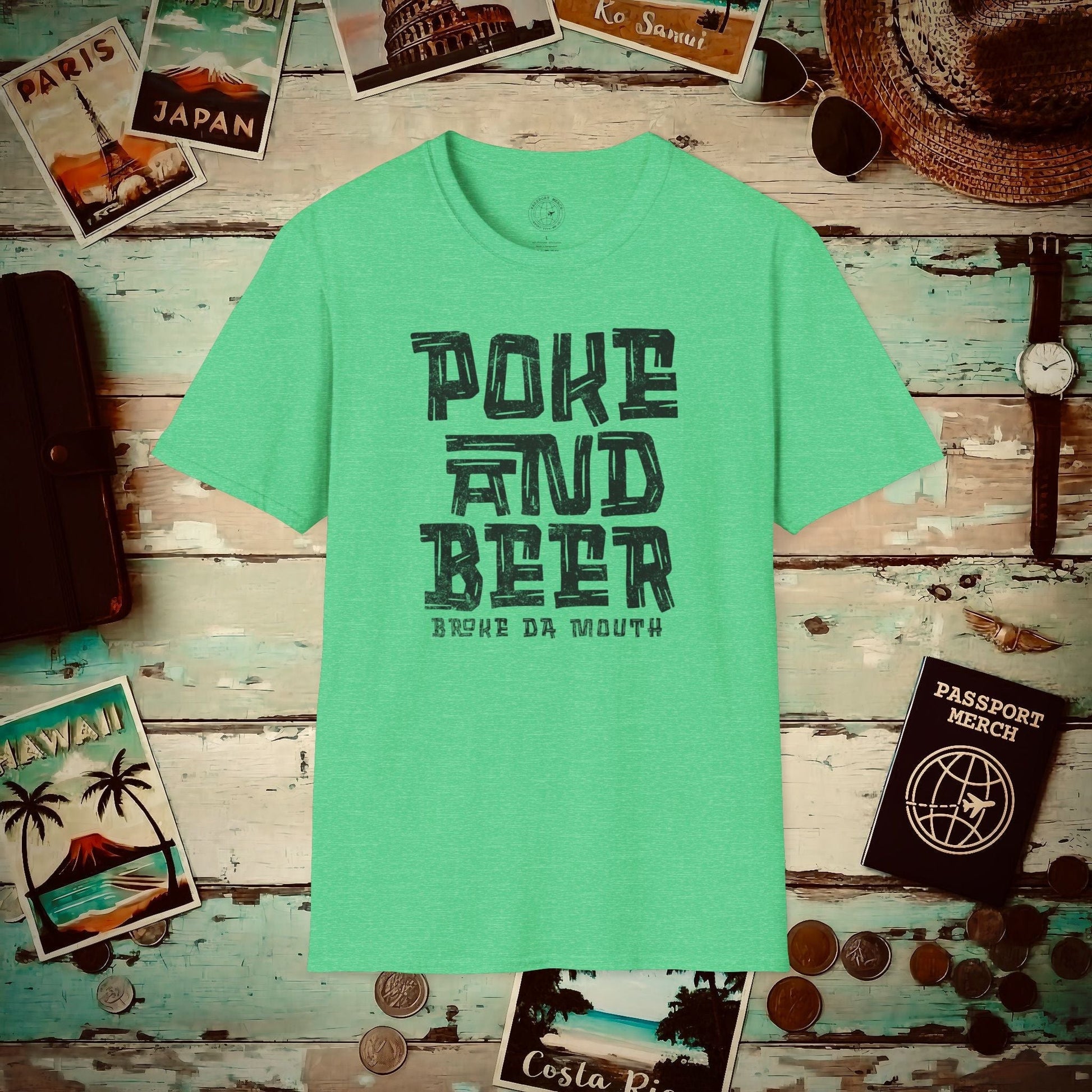 Poke and Beer, Hawaii T-Shirt Heather Irish Green / S