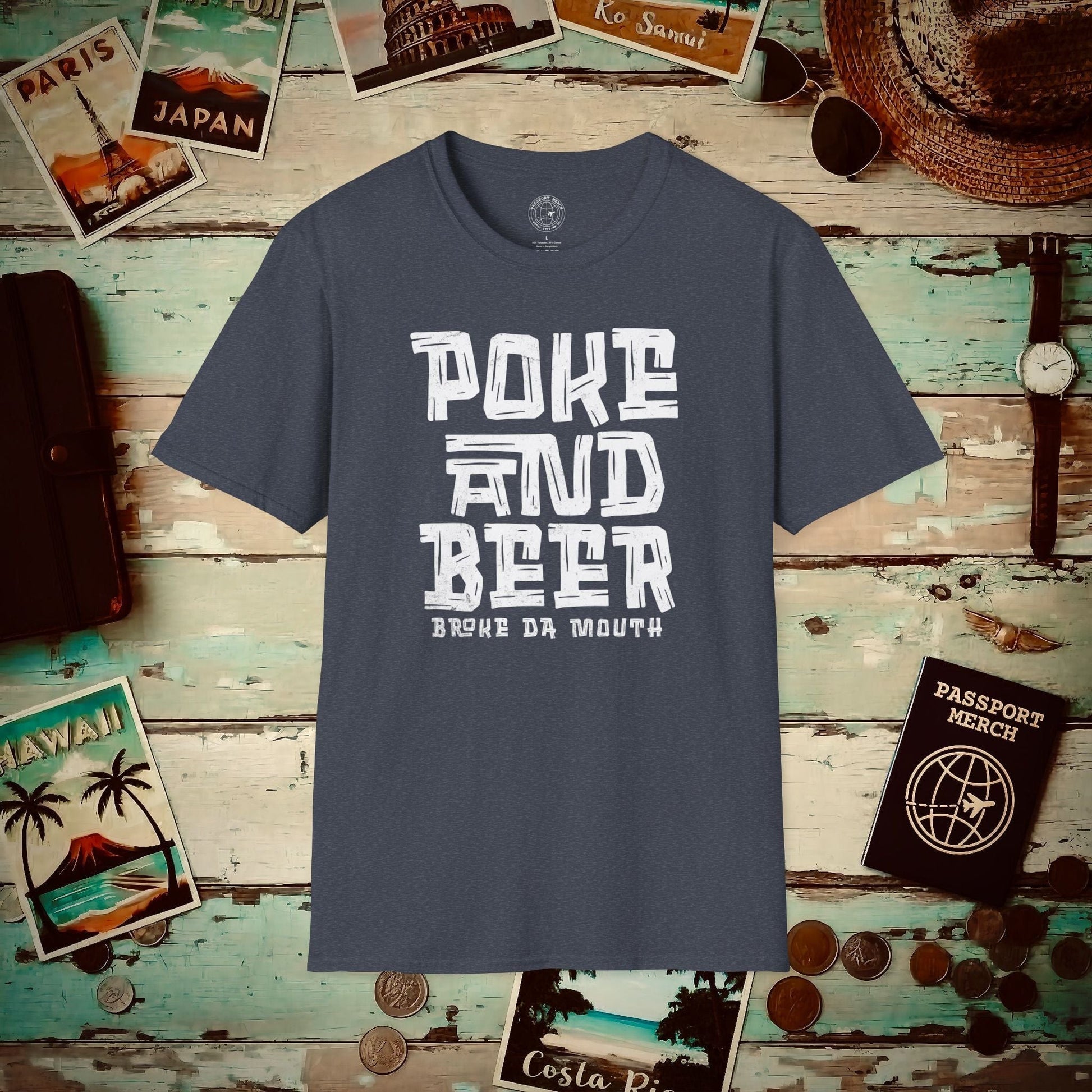 Poke and Beer, Hawaii T-Shirt Heather Navy / S