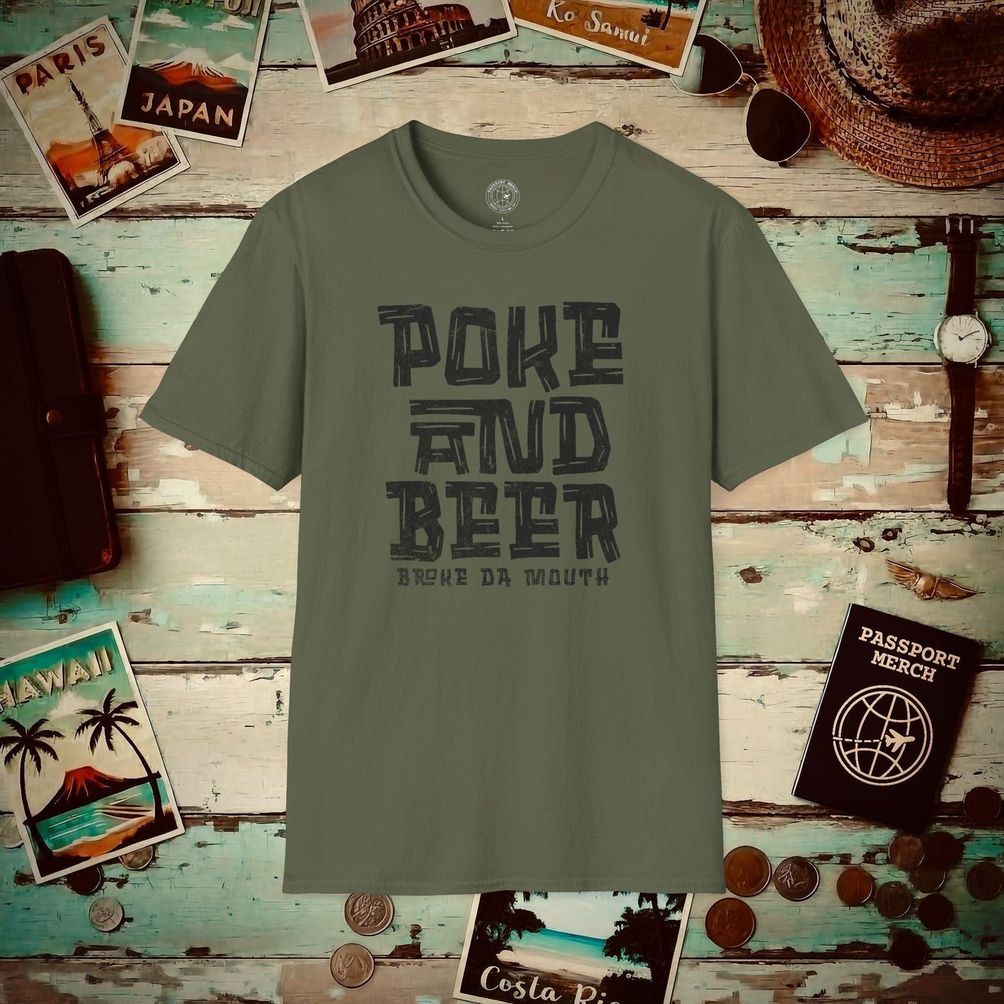 Poke and Beer, Hawaii T-Shirt Military Green / S