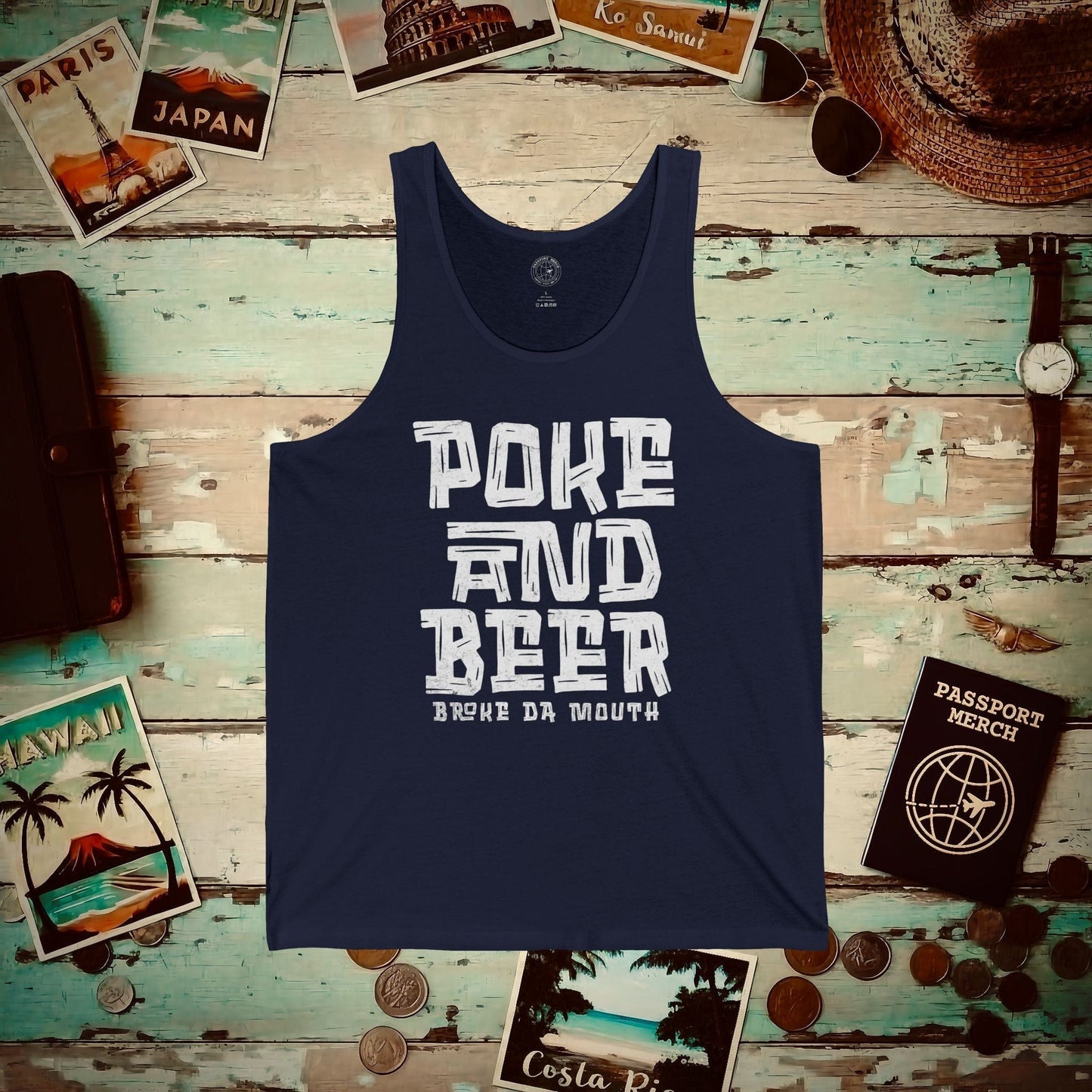 Poke and Beer, Hawaii Tank Top Navy / XS