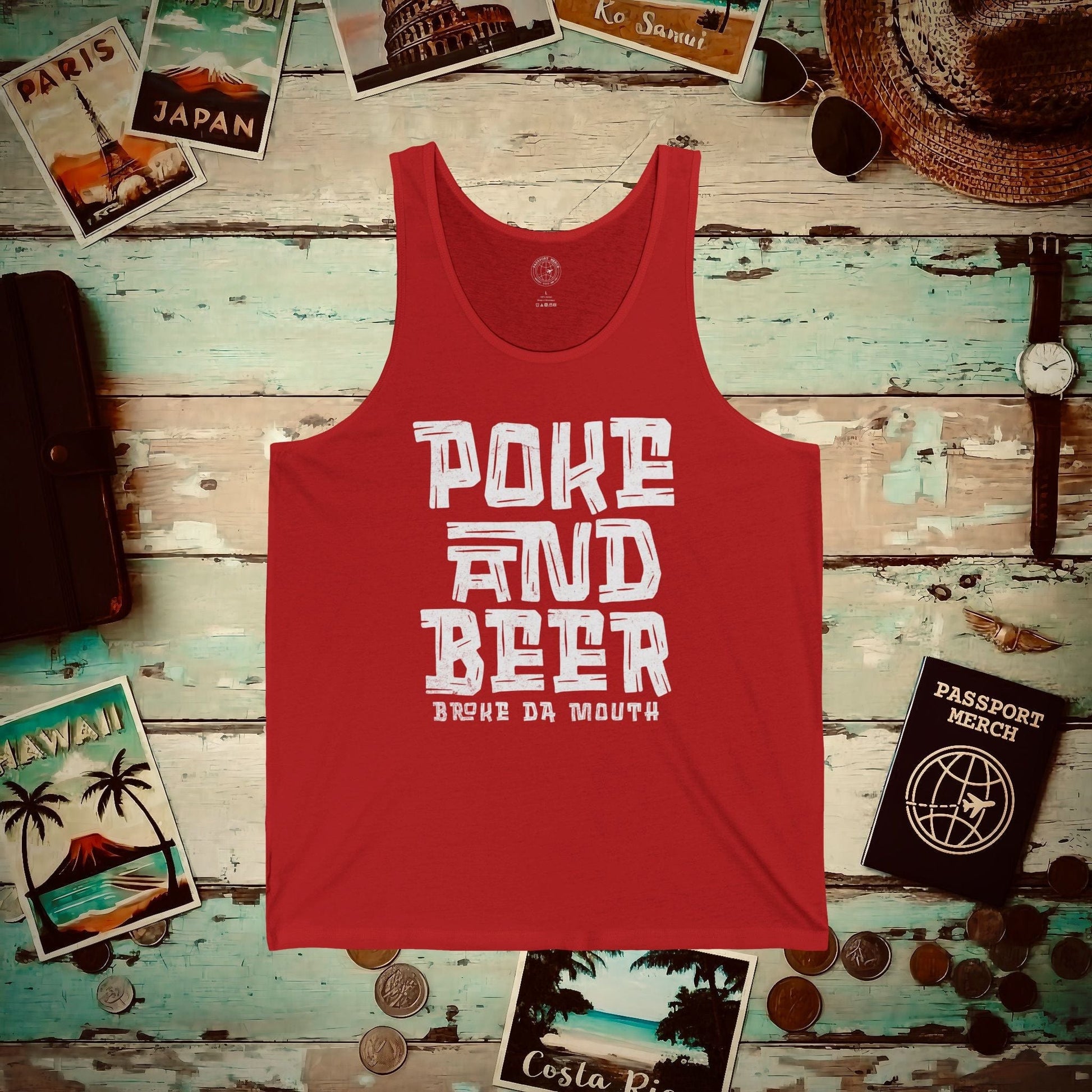 Poke and Beer, Hawaii Tank Top Red / XS