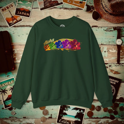 Pop Art Hibiscus, Hawaii Crewneck Forest Green / S