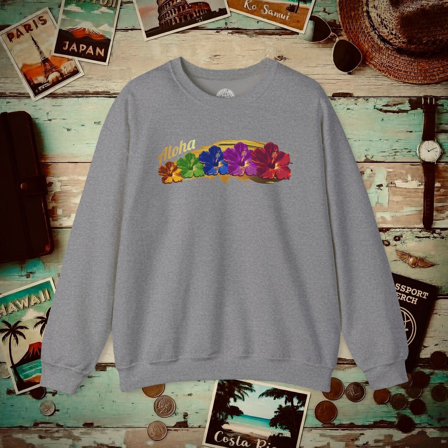 Pop Art Hibiscus, Hawaii Crewneck Graphite Heather / S