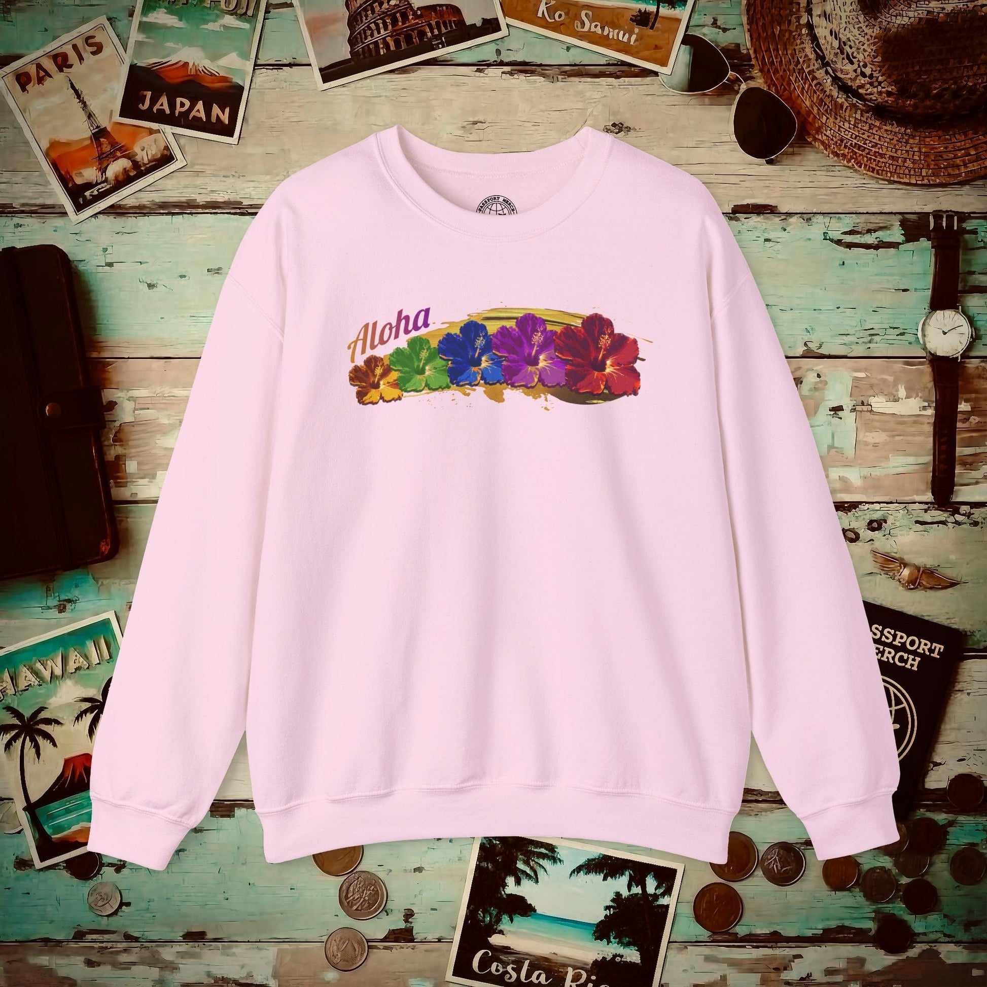 Pop Art Hibiscus, Hawaii Crewneck Light Pink / S