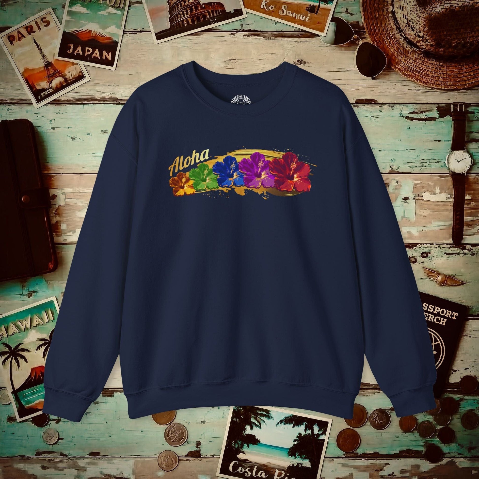 Pop Art Hibiscus, Hawaii Crewneck Navy / S