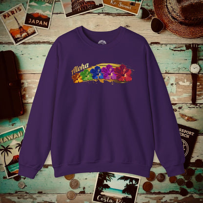 Pop Art Hibiscus, Hawaii Crewneck Purple / S