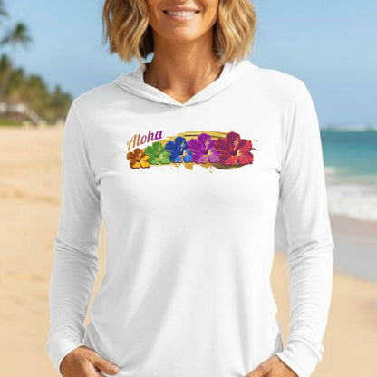 Pop Art Hibiscus, Hawaii Hooded Long Sleeve White / XS