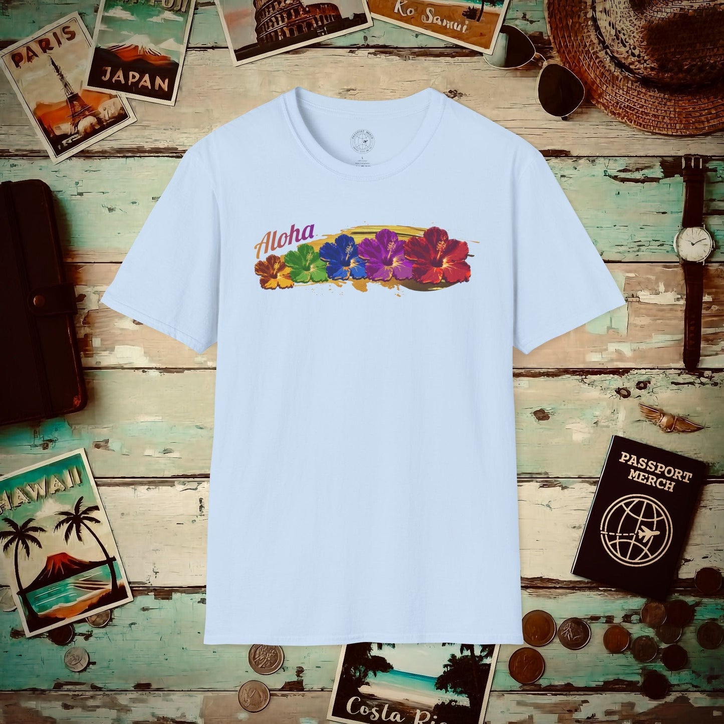 Pop Art Hibiscus, Hawaii T-Shirt Light Blue / S