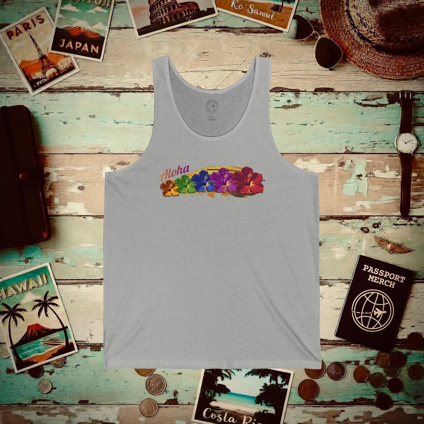 Pop Art Hibiscus, Hawaii Tank Top Athletic Heather / XS