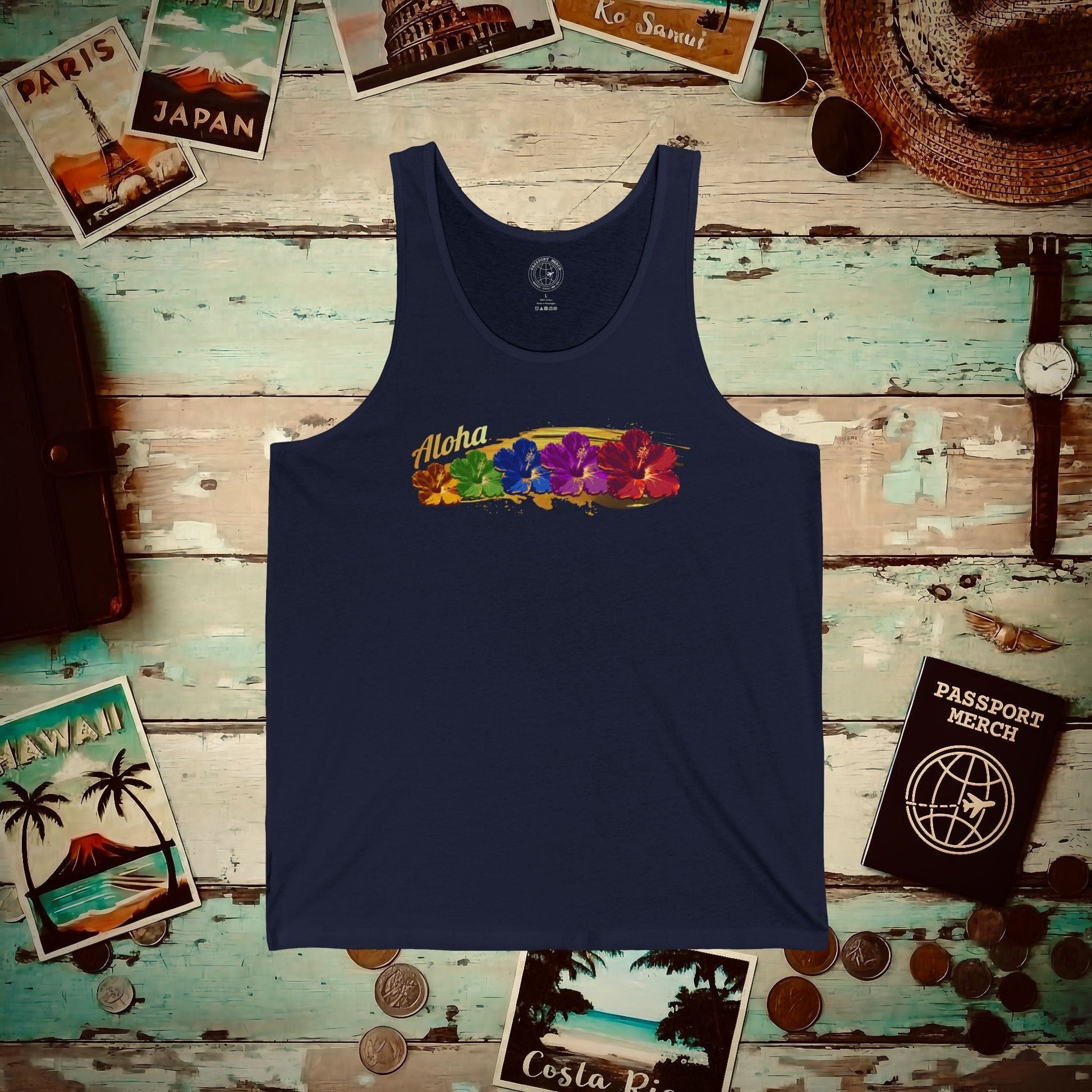 Pop Art Hibiscus, Hawaii Tank Top Navy / XS