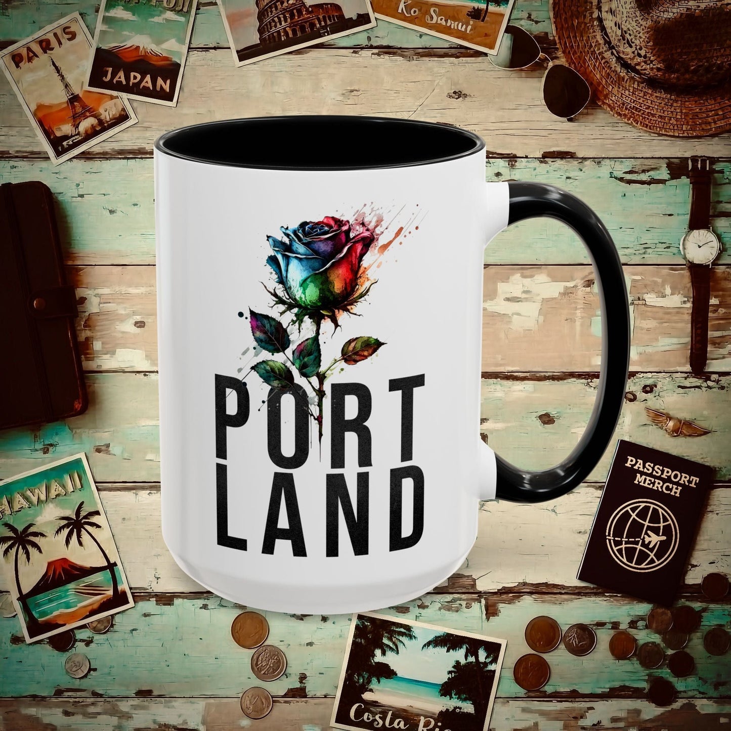 Portland Rose, Oregon 15oz Mug Black / 15oz