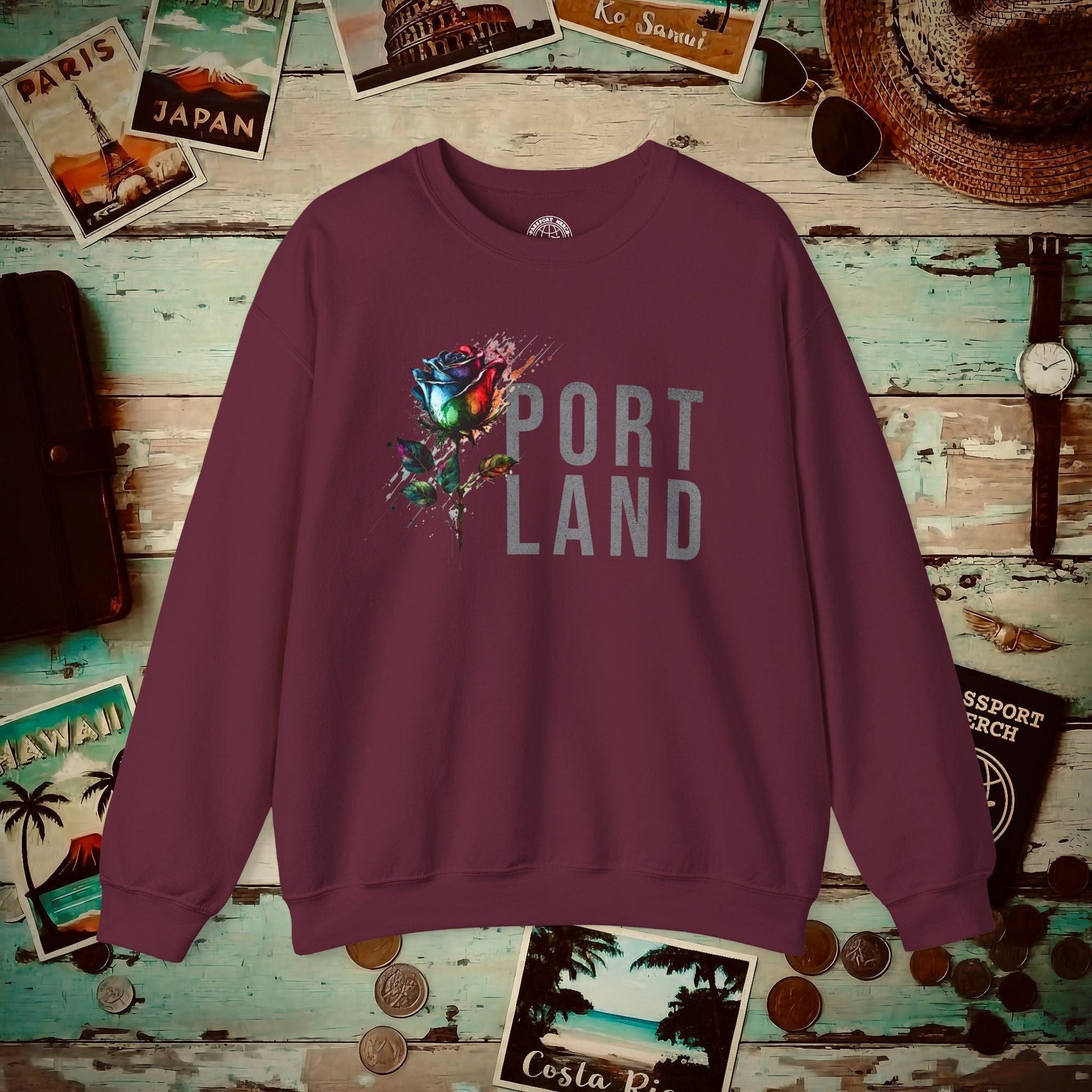 Portland Rose, Oregon Crewneck Maroon / S
