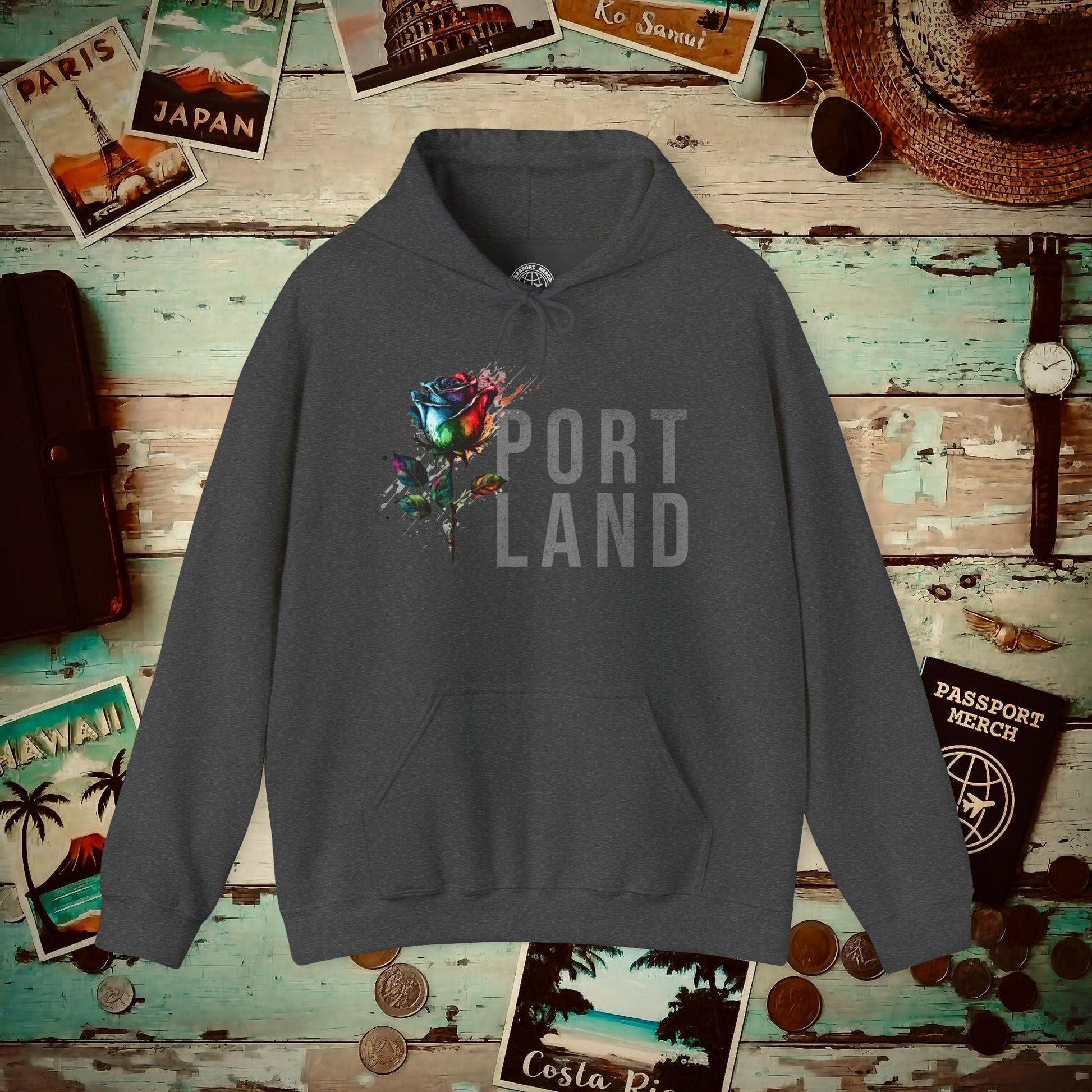 Portland Rose, Oregon Hoodie Dark Heather / S