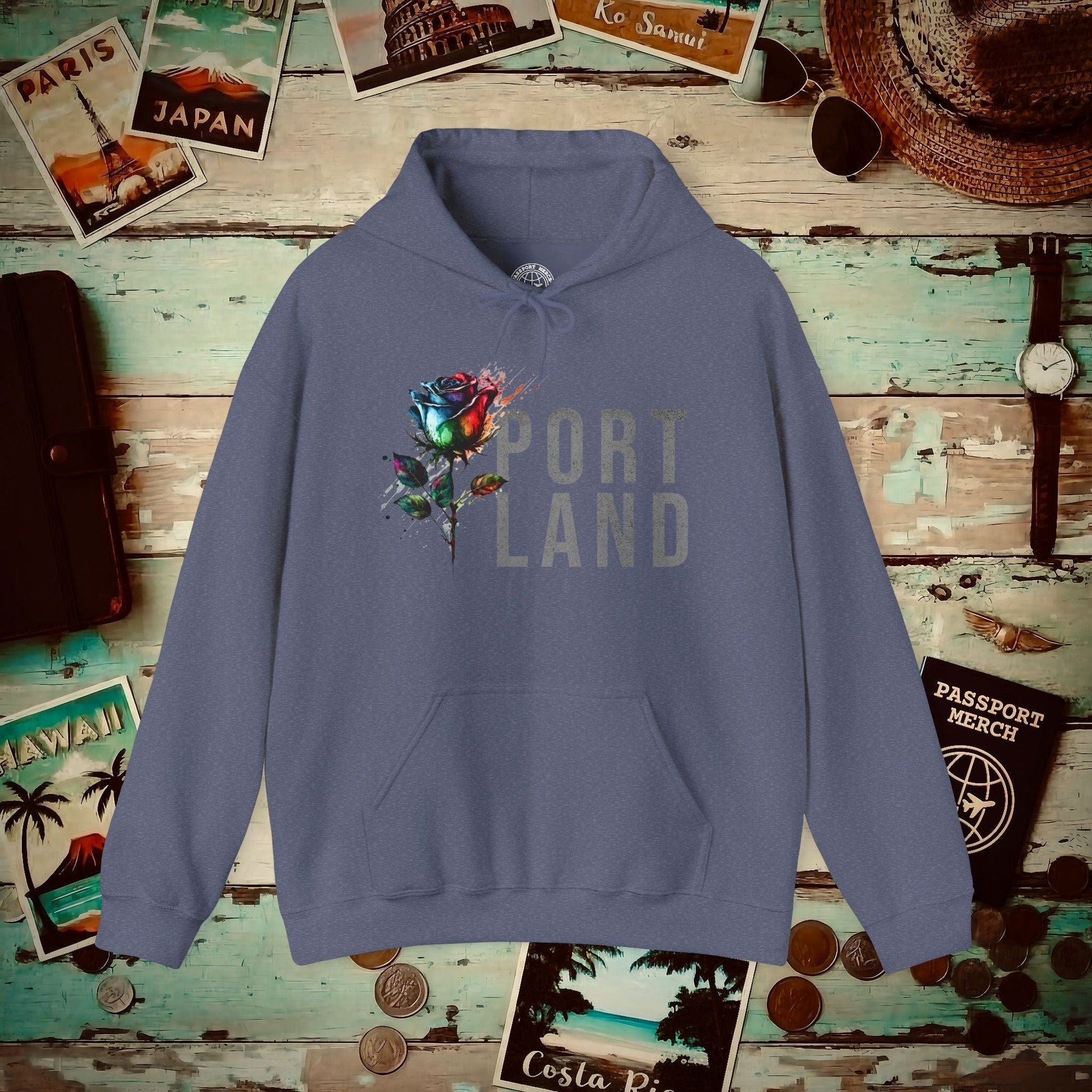 Portland Rose, Oregon Hoodie Heather Navy / S