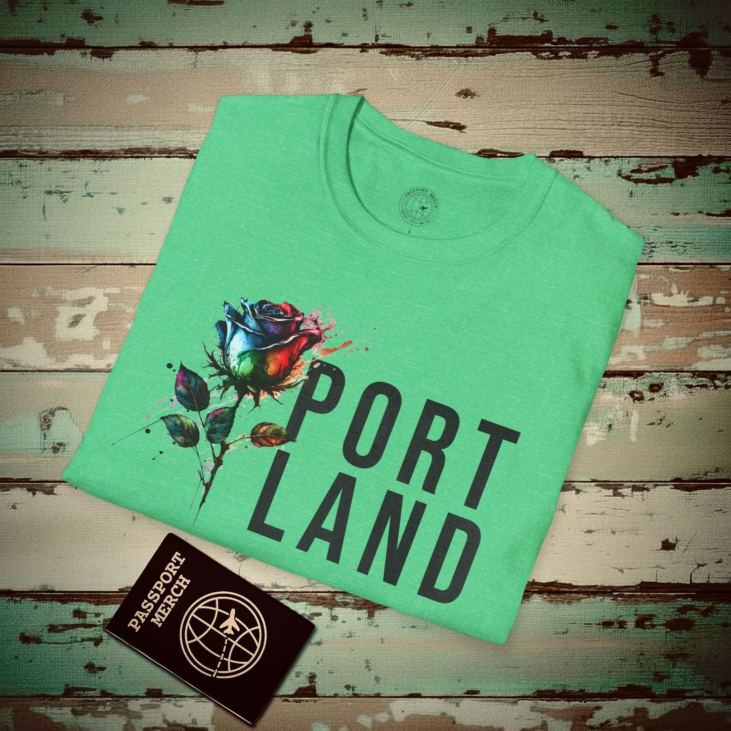 Portland Rose, Oregon T-Shirt Heather Irish Green / S