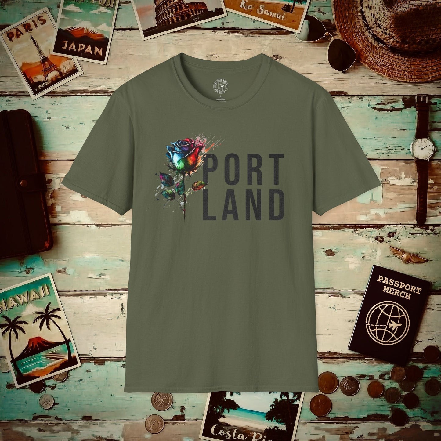 Portland Rose, Oregon T-Shirt Military Green / S
