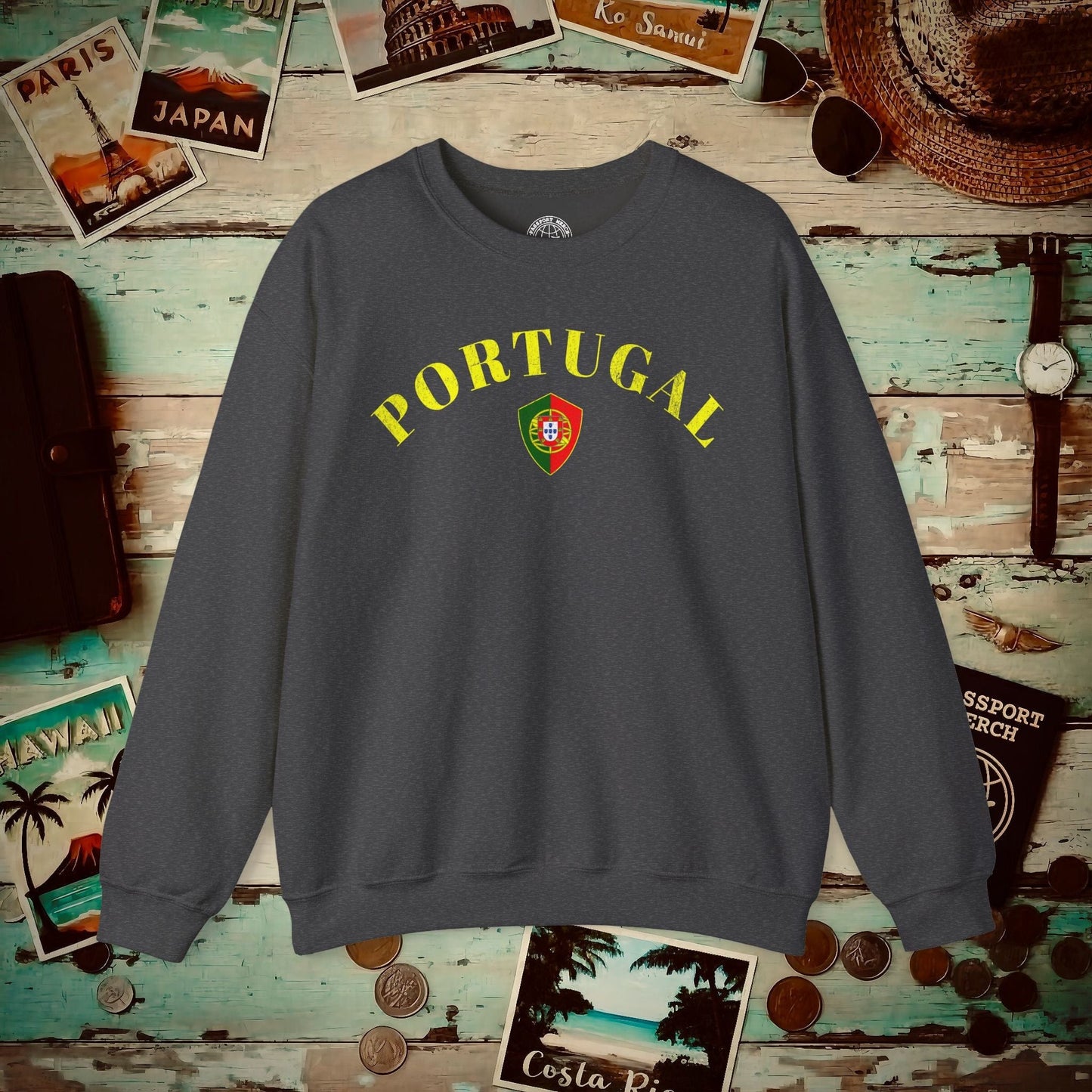 Portugal Coat of Arms Flag Shield Crewneck Dark Heather / S