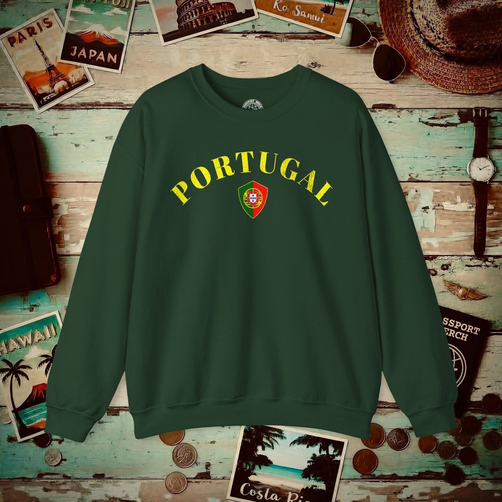 Portugal Coat of Arms Flag Shield Crewneck Forest Green / S