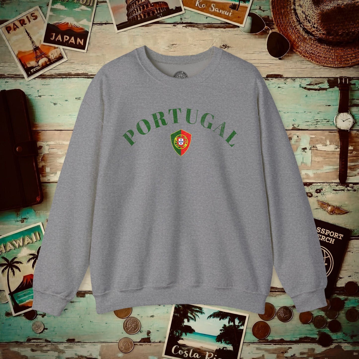 Portugal Coat of Arms Flag Shield Crewneck Graphite Heather / S
