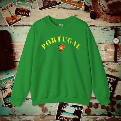 Portugal Coat of Arms Flag Shield Crewneck Irish Green / S