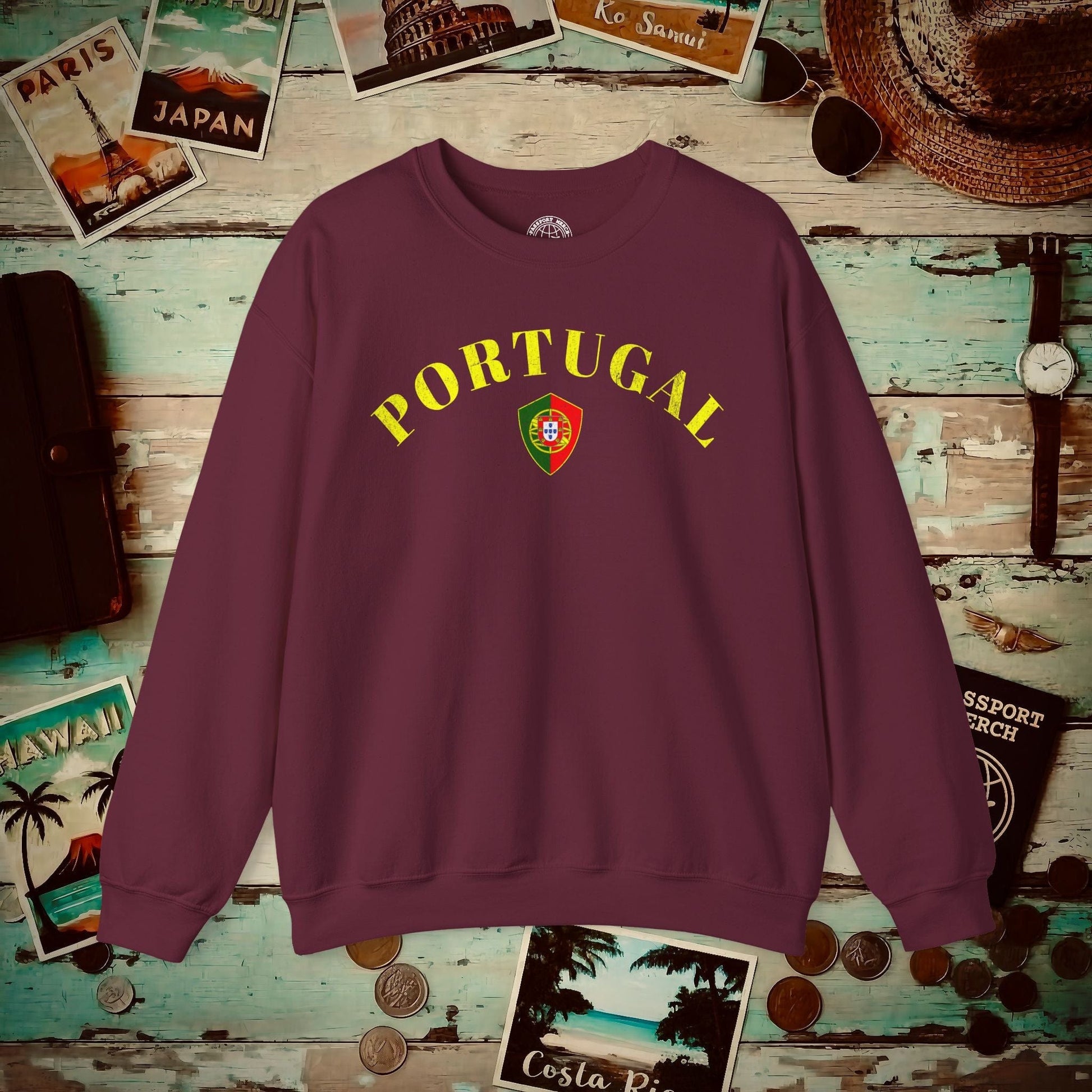 Portugal Coat of Arms Flag Shield Crewneck Maroon / S
