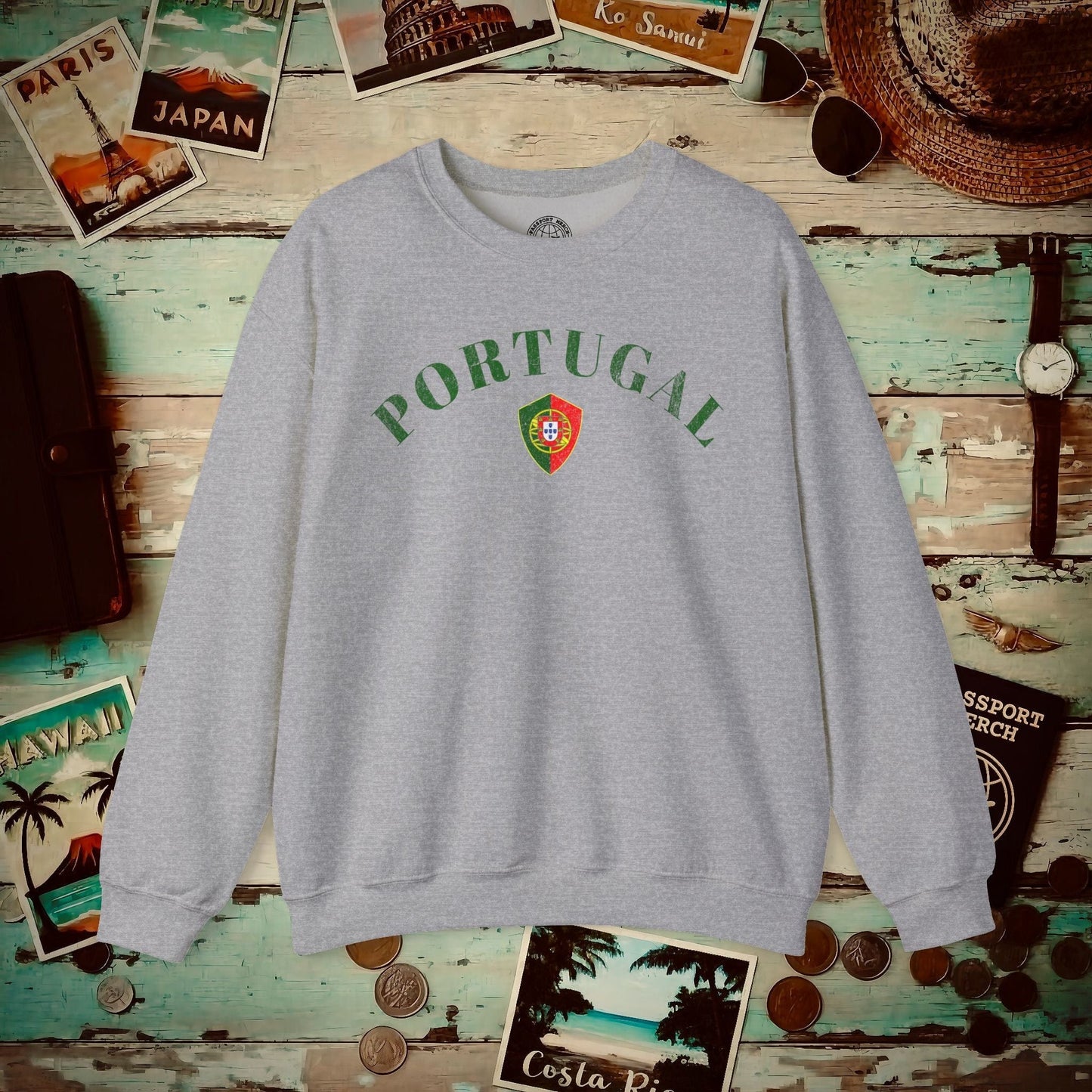 Portugal Coat of Arms Flag Shield Crewneck Sport Grey / S