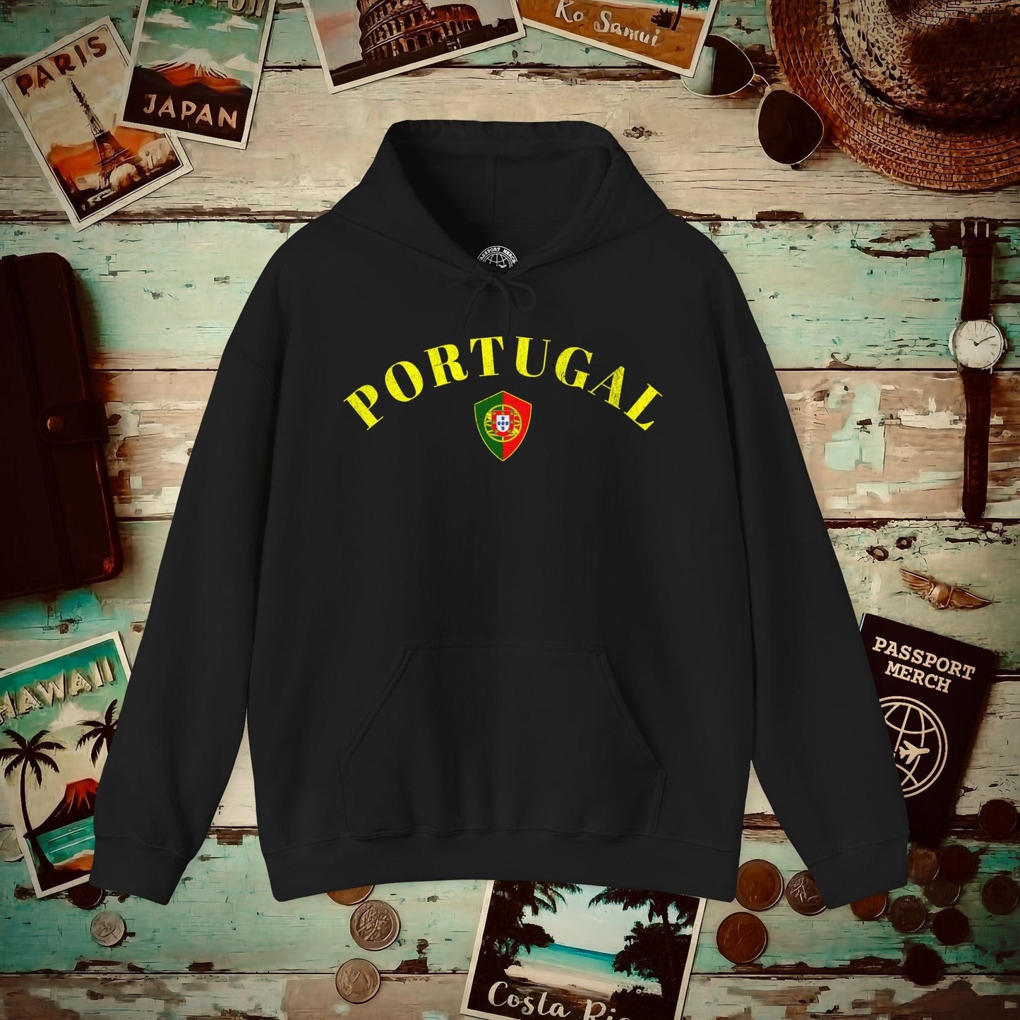 Portugal Coat of Arms Flag Shield Hoodie Black / S