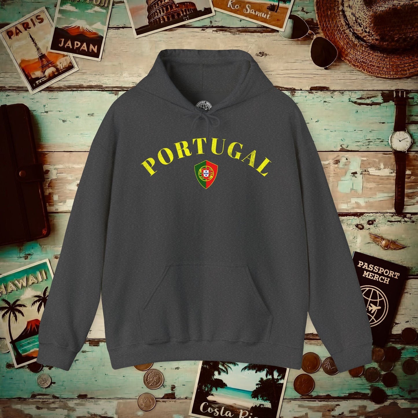 Portugal Coat of Arms Flag Shield Hoodie Dark Heather / S