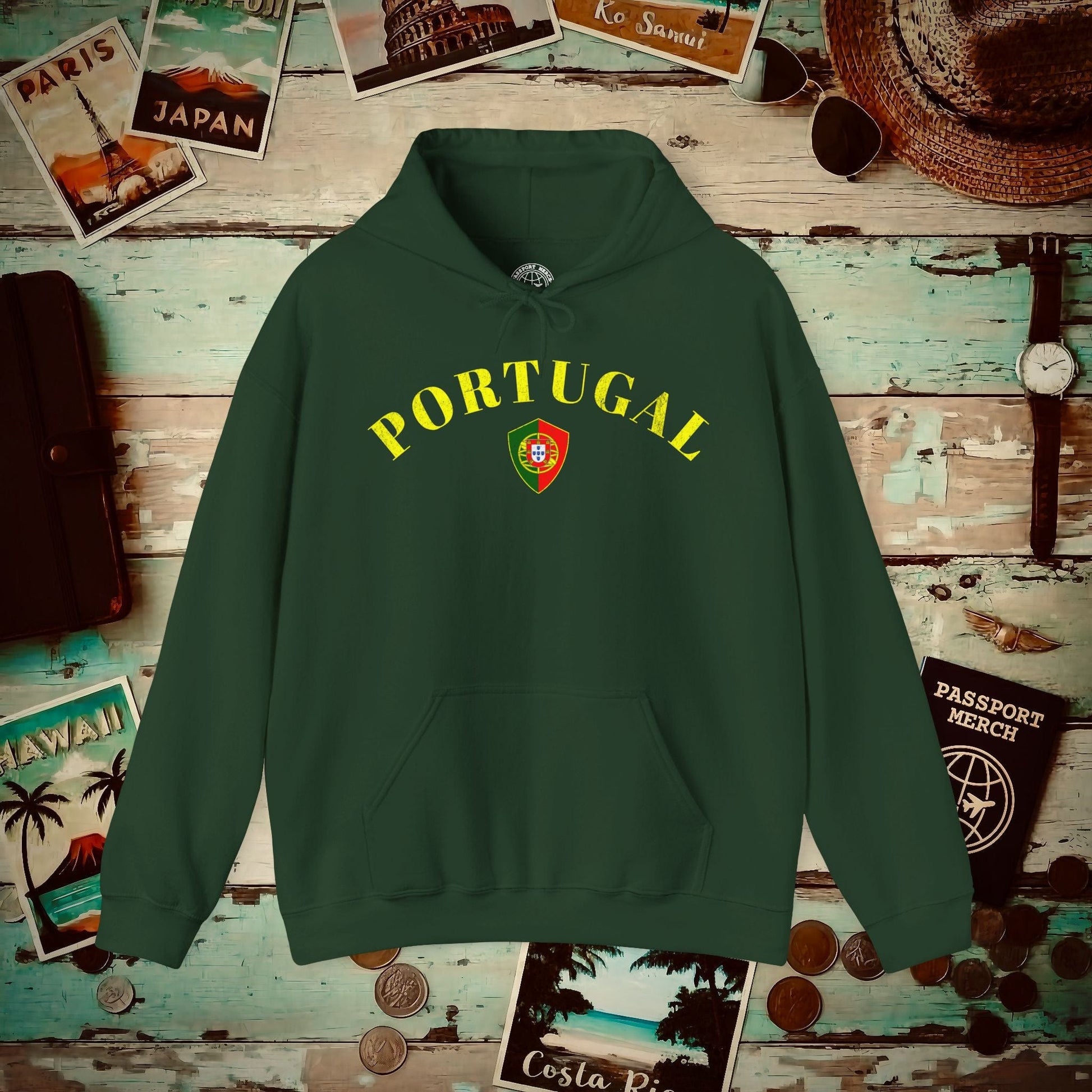 Portugal Coat of Arms Flag Shield Hoodie Forest Green / S