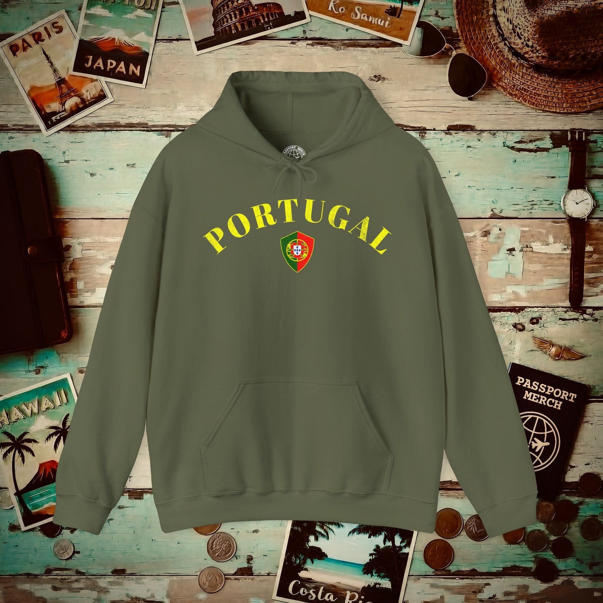 Portugal Coat of Arms Flag Shield Hoodie Military Green / S