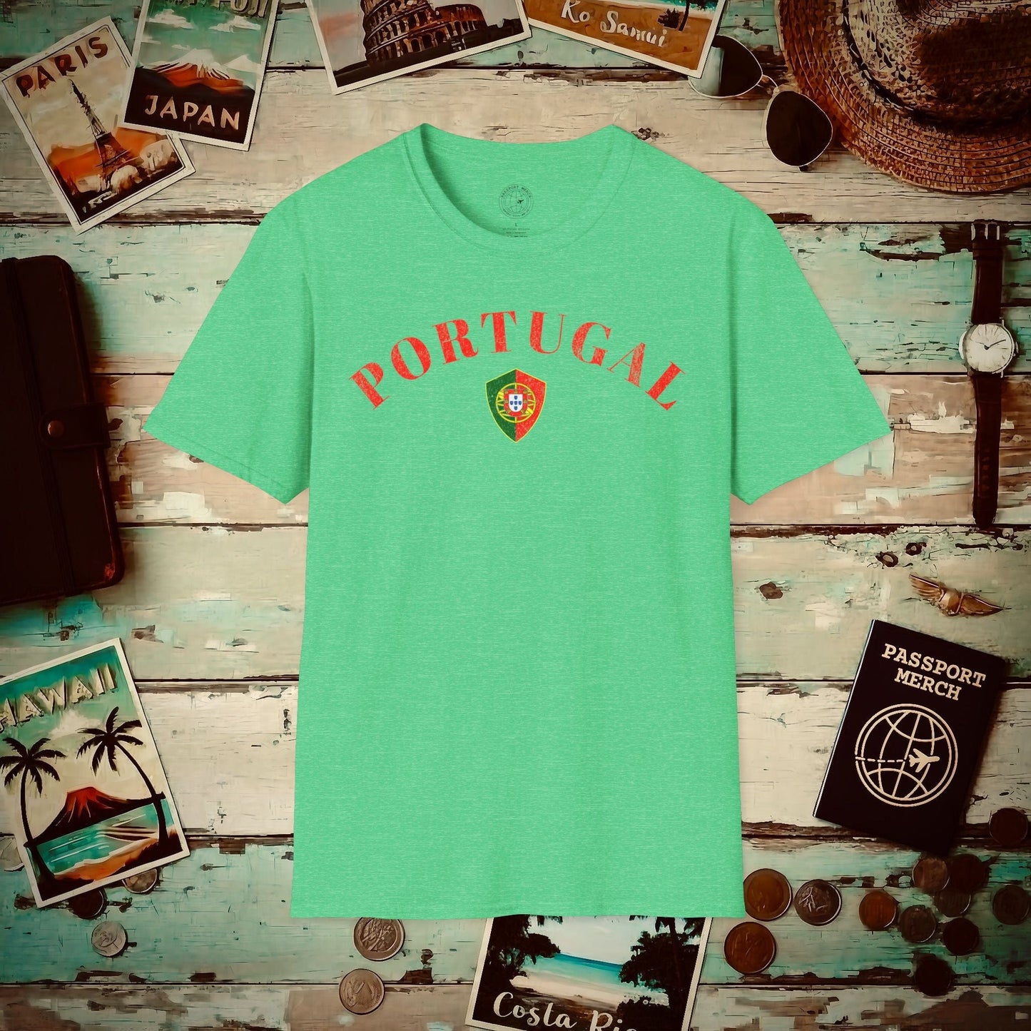 Portugal Coat of Arms Flag Shield T-Shirt Heather Irish Green / S
