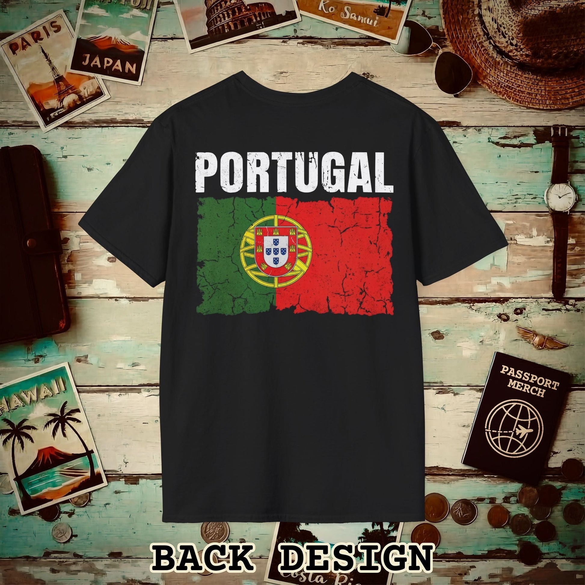 Portugal Vintage Flag Back Print T-Shirt Black / S