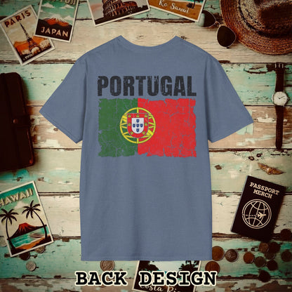 Portugal Vintage Flag Back Print T-Shirt Heather Indigo / S
