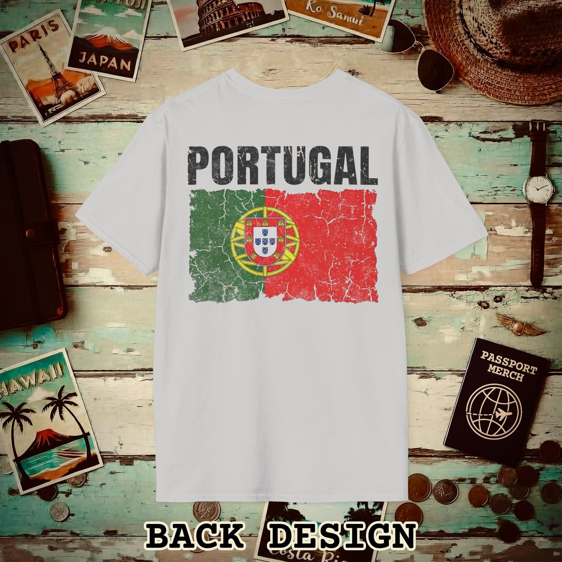 Portugal Vintage Flag Back Print T-Shirt Ice Grey / S