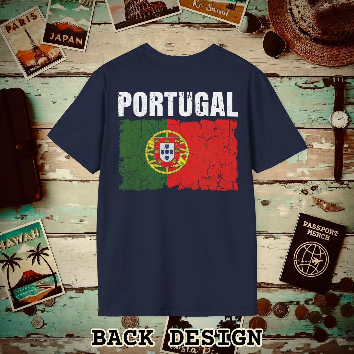 Portugal Vintage Flag Back Print T-Shirt Navy / S