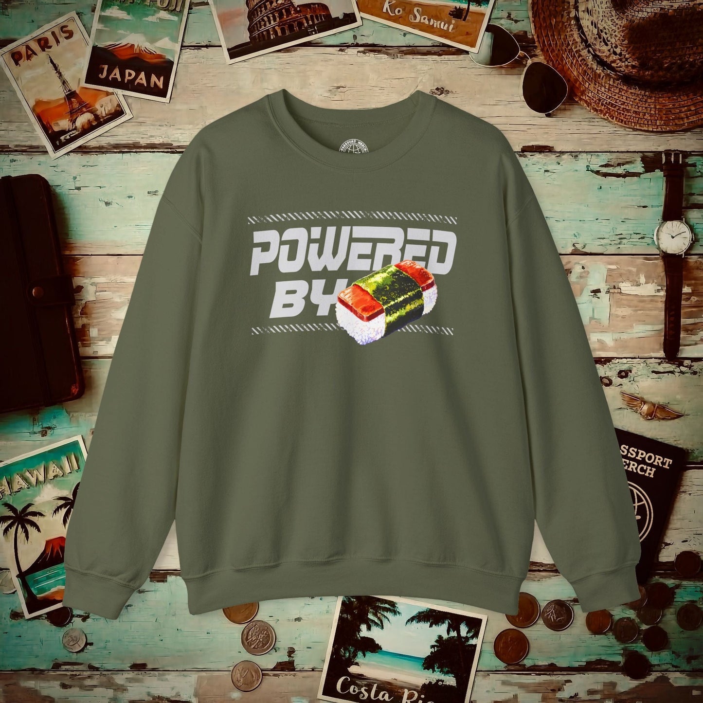 Powered By Musubi, Hawaii Crewneck Military Green / S