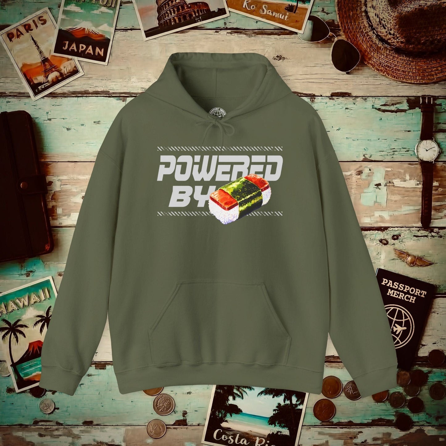 Powered By Musubi, Hawaii Hoodie Military Green / S