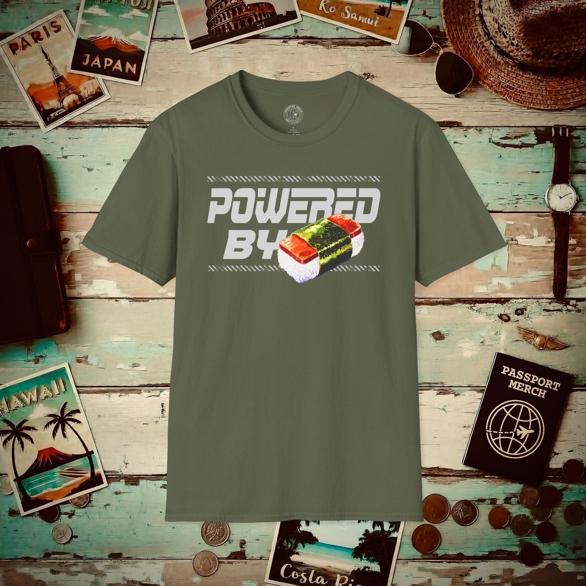 Powered By Musubi, Hawaii T-Shirt Military Green / S