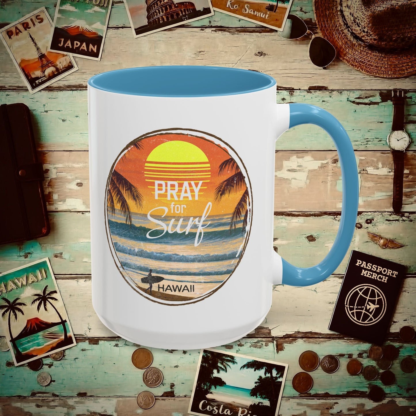Pray for Surf Hawaii 15oz Mug Light Blue / 15oz