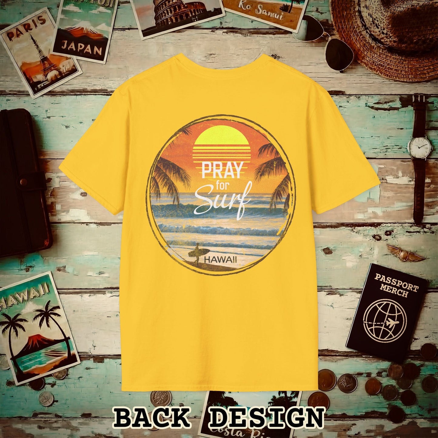 Pray for Surf Hawaii, Back Print T-Shirt Daisy / S