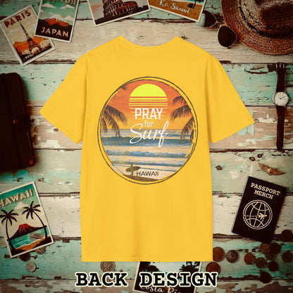 Pray for Surf Hawaii, Back Print T-Shirt Daisy / S