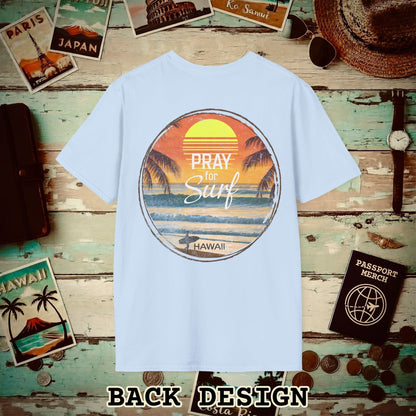 Pray for Surf Hawaii, Back Print T-Shirt Light Blue / S