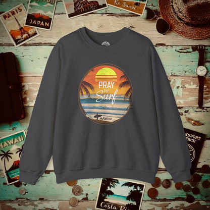 Pray for Surf Hawaii, Crewneck Dark Heather / S